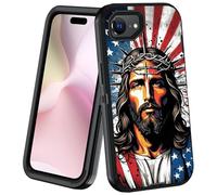 JDHJFBFJNP Designed for iPhone 16e Case, Heavy Duty 3-Layer Hybrid [Military Grade] Dustproof Shockproof Drop Full-Body Protective Case for iPhone 16e (2025) 6.1 inch, American Flag Christian Jesus