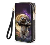 JDHJFBFJNP Women's Large Capacity Wallet PU Leather Zipper Clutch Purse for Cash/Card/Coin/Smart Phone, Cute Sloth, Two Zipper Wallet