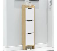 JDHSKCF Shoebox Walnut+White Shoe Cabinet with Doors - Slim Free Standing Tipping Bucket Shoe Rack Organizer for Entryway - 40cm/16in Narrow Shoe Storage Selfless dedication