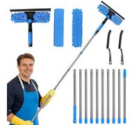 JDHUIOO 4.5M Window Cleaning Equipment Kits, 2 in 1 Extendable Window Cleaner 180° Rotatable Telescopic Window Cleaner, With Squeegee Brush and Scrubber Tool, Adjustable Pole for Indoor/Outdoor