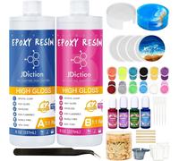 JDiction Epoxy Resin Coaster Kit - 16oz/ 474ml Crystal Clear Epoxy Resin Kit with Coaster Molds and Holder, Resin Pigment, Resin Glitter, Gold Flakes,