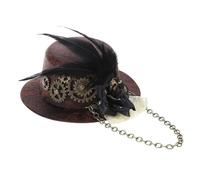 JDIEOQA Women Gothic Mini Top Hat Steampunk Gears Chain Feather Flower Fascinator Hair Clip, Vintage Victorian Cosplay Costume