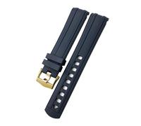 JDIME 20mm 21mm New Fluorous Silicone Rubber Watchband For Omega Seamaster Diver 300 Black Blue Soft Watch Strap(Blue gold,21mm)