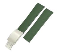 JDIME 21mm 20mm 19mm Rubber Silicone Watchband，For Longines Conquest HydroConquest L3 Folding Buckle Black Waterproof Watch Strap(Green silver,20mm)