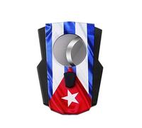 JDIME Cigar Ashtray Ceramic Set, Cuba Flag Patterned, Stainless Steel Cutter, Metal Manual Pocket Tool(A)