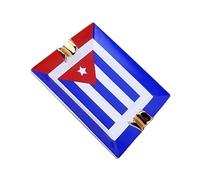 JDIME Cigar Ashtray Ceramic Set, Cuba Flag Patterned, Stainless Steel Cutter, Metal Manual Pocket Tool(B)