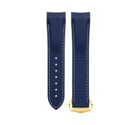 JDIME Soft Flexible Rubber Watchband For Omega Speedmaster Moonwatch Seamaster 300 AT150 PLANET OCEAN 600 Wristband 20/21/22mm gold tip buckle(Blue White,21mm)