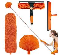 JDKJAG 4.25M Telescopic Window Cleaner Pole & Cleaning Kit, 180° Rotating Head with Squeegee & Scrubber , Extendable Equipment for High Windows, Cars, Glass & Outdoor Use