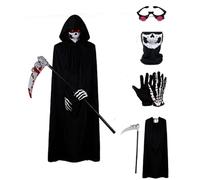 JDKJAG 5pcs Grim Reaper Costume Kids Adults, Scary Kids Adults Costumes, Scary Halloween Costumess, Deadpool Costume Skeleton Costumes, for Boys Girls Halloween Costumess&Cosplay Parties (kids 5pcs)