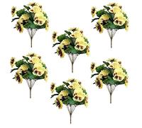 JDKJAG 6 Bundles Artificial Flowers, 25 * 7cm Artificial Plants Outdoor, Artificial Flowers Outdoor, Fake Flowers, Silk Flowers, Faux Plants for Home Window Garden Porch Wedding Decor (yellow*6)