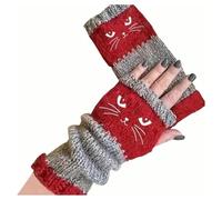 JDKJAG Cat Fingerless Gloves for Women - Knitted Touchscreen Gloves, Cute Cat Embroidery Splicing Leaky Finger Glove For grils, Warm & Stretchy (A) (E)