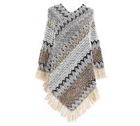 Jdlsppl Women's Poncho Sweater Zig Zag Knit Mexican Poncho Wrap Fall Hippie Soft Fringe Crochet Shawl Asymmetrical Cape, Grey, One size
