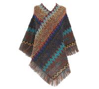 Jdlsppl Women's Poncho Sweater Zig Zag Knit Mexican Poncho Wrap Fall Hippie Soft Fringe Crochet Shawl Asymmetrical Cape, Royal Blue, One size