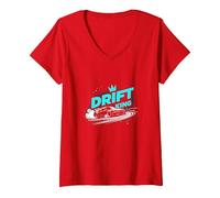 JDM Drift King Racing Art for Car Enthusiasts V-Neck T-Shirt, Women, Red, M