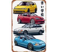 JDM Mix. Civic, CRX, Integra Poster Retro Metal Sign Vintage Tin Sign for Cafe Bar Home Wall Decor 12 X 8 inch
