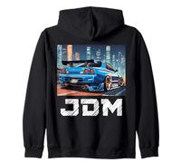 JDM Night Drift Race Car Tokyo Skyline Design On The Back Zip Hoodie