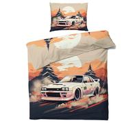 JDM Single Duvet Cover Set, Japanese Sports Car Bedding Sets 2 Piece - Ultra Soft Microfiber Reversible Quilt Cover with Zip & Ties, 1 Pillowcase, Easy Care Bed Set &2370