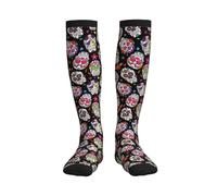 JDNFDR Day Of The Dead Sugar Skull Compression Socks For Women Men Knee High Running Socks For Running,Black