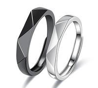 JDNH 2 Pcs Vintage Presents Rhombus Rings Fashionable Retro For Women Men Couples Matching Best Friend Jewelry Gifts Couple Rings Adjustable Set For Him And Her