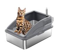 JDNH AntiSplash Enclosed Litter Tray for Cats Includes Scoops Stainless Steel Construction Nonslip Litters Box for Home Use Stainless Steel Litter Pan