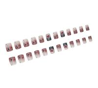 JDNH Short Square Stick on Nails with Glitters Lines Heart Designs Press on Nails Manicure Nails Art Easy To Apply for Women