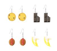 JDONL 4 Pairs Handmade Simulation Food Dangle Earrings Set for Women, Resin Polymer Biscuits Chocolate Hot Dogs Bananas Cute Novelty Jewelry, L, Resin, No Gemstone
