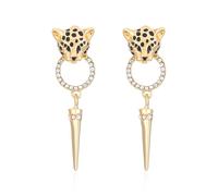 JDONL Animal Leopard Panther Jaguar Cheetah Clear & Black Cubic Zirconia Spot Stud Earrings Fashion Jewelry for Women, 2XL, Metal, No Gemstones
