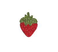 JDONL Enamel Red Strawberry with Flower Green Leaf Brooch Sweet Cute Rhinestone Fruit Strawberry Brooch Pin Weddings Party Jewelry Accessories, L, Metal, no gemstone