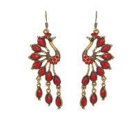 JDONL Vintage Bohemian Peacock Teardrop Tassel Drop Dangle Earrings for Women Sparkling Crystal Phoenix Bird Earrings Statement Jewelry, L, Metal, No Gemstone