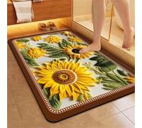 Jdozfo Bath Mat 90x120cm Super Absorbent Bathroom Mat Non-Slip Quick Dry Bath Mats for Bathroom for Kitchen Bathtub Shower Floor Room Decor Soft Thick Rug Sunflower 6-1151