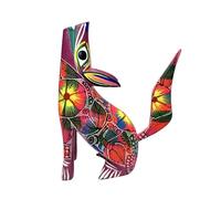 JDProvisions Pink Howling Wolf Coyote Alebrije, Oaxaca Folk Art Wooden Hand Carved and Painted 6” Figurine by La Mexicana Imports