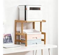 JDPYURV Bamboo Printer Stand with Drawer, 2-Tier Mobile Printer Cart with 4 Removable Locking Casters, Natural & Walnut Rolling Desk Organizer for Home Office(Natural,Single layer)