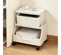 JDPYURV Cream Style PP Printer Cart with Locking Wheels, 2/3 Tier Rolling Under Desk Printer Stand with Storage, Mobile Organizer for Home Office(2-layer)