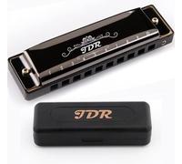 JDR Harmonica Blues C Key 10 Hole 20 Tone Mouth Organ with Case Diatonic Armonica for Kids, Professional Player Beginner Students Adults Friends Teacher Parents Stainless Steel Black