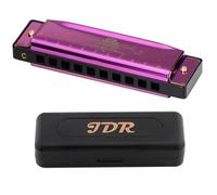 JDR Harmonica Blues C Key 10 Hole 20 Tone Mouth Organ with Case Diatonic Armonica for Kids, Professional Player Beginner Students Adults Friends Teacher Parents Stainless Steel Black (Purple)