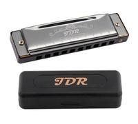 JDR Harmonica Blues C Key 10 Hole 20 Tone Mouth Organ with Case Diatonic Armonica for Kids, Professional Player Beginner Students Adults Friends Teacher Parents Stainless Steel (Silver)