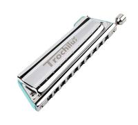 JDR Trochilus 10 Holes Chromatic Harmonica Key of D Armonica Chromonica Valveless Harp Mouth Organ with Case for Adults Professionals Beginners Kids Teachers Students (Blues/Ritcher Tuning Key of D)