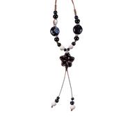 JDRGJTH Boho Necklaces for Women,Colorful Beaded Necklace,Leather Rope Ceramic Beads Black Star Charm Long Necklace,Retro Boho Style Jewelry Gift for Women, one size, ceramic beads, No Gemstone