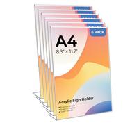 jdryhc A4 Acrylic Sign Holder, 6 Pack T-Shape Perspex A4 Menu Display Stand for Poster, Office Store Restaurant