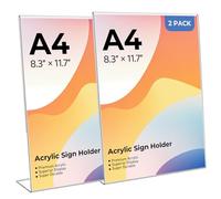 jdryhc A4 Menu Holders, 2 Pack Double Side Display Acrylic Sign Holder, A4 Clear Poster Holder Perspex Display Stand for Office School Home Restaurant