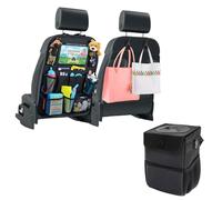jdryhc Set of 3 Car Bin, Car Seat Organiser,hooks for Tidy Use, Foldable and Waterproof Car Accessories for Interior, Multipurpose Rubbish Bin with Lid, Adjustable Straps and Multiple Pockets