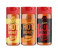 JD's Hot Honey Sauce, 260g, Flavours- Original Jalapeño, Smoked Chipotle, Extra Hot Habanero Infused - For Drizzling over your Favourite Foods (3 Pack, Jalapeno + habanero + Chipotle)