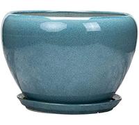 JDSHFEN Extra Large Planter Bright Blue Ceramic Plant Flower Pot Chinese Style Indoor Glazed Container Bonsai Flower Pot with Drainage Hole Saucer Home Office Decoration-25CM (16CM)