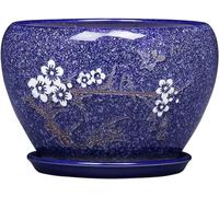 JDSHFEN Plant Pot Indoor Extra Large Ceramic Flower Pots Blue Planter with Drainage Hole and Saucer-24.5 * 17.5CM (12.5 * 14.5CM)