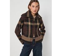 JDY 2-way Zip Funnel Neck Cardigan, Brown, Size S, Women Brown