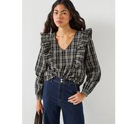 JDY Dolly Long Sleeve Check Top, Black, Size S, Women Black