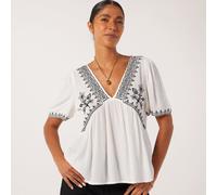 JDY Harper Embroidery Detail V-Neck Top OFF WHITE,BLACK EXTRA SMALL