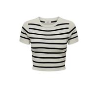 JDY Women's Cirkeline S/S Crop Top KNT Noos Pullover Sweater, Cloud Dancer/Stripes: Black Stripes, XS