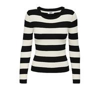 JdY Women's JDYPLUM L/S O-Neck Stripe Pull. KNT NOOS Knitted Sweater, Black/Stripes:W Eggnog Stripes,