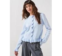 JDY Long Sleeve Frill Knitted Cardigan, Blue, Size Xs, Women Blue